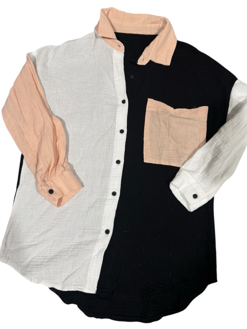 NWOT Amazon Colorblock Oversized Pink Black White Button-Down Shirt